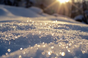 Sparkling Snow Cover on a Sunny Winter Day with Light Reflecting on the Surface