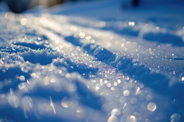 Sparkling Snow Cover on a Sunny Winter Day with Light Reflecting on the Surface