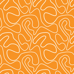 Abstract white Minimal outline swirl lines seamless pattern on orange background. For website background, home décor and textile