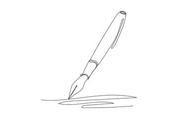 Single continuous line drawing of vintage pen. Back to school minimalist style. Education concept. Modern one line draw graphic design vector illustration