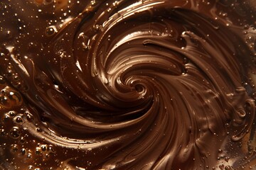 Dive into the swirling depths of liquid chocolate, its hypnotic patterns mesmerizing your senses with each tantalizing swirl - obrazy, fototapety, plakaty