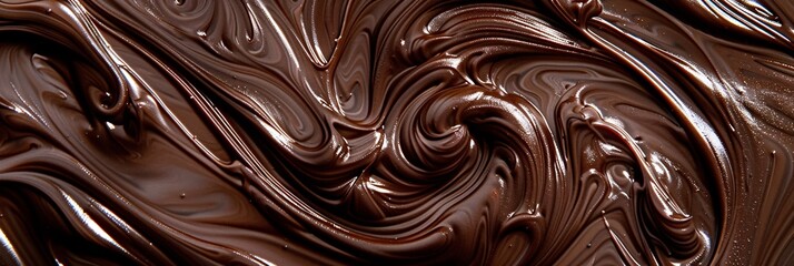 Dive into the swirling depths of liquid chocolate, its hypnotic patterns mesmerizing your senses with each tantalizing swirl - obrazy, fototapety, plakaty