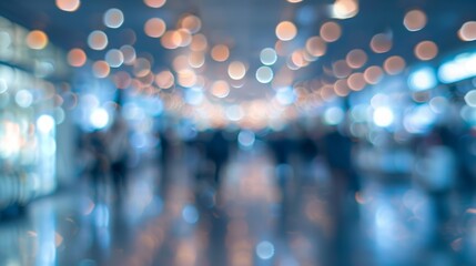 Amidst the chaos of a crowded terminal the defocused background offers a peaceful respite with its gentle hues and blurred structures. . - obrazy, fototapety, plakaty
