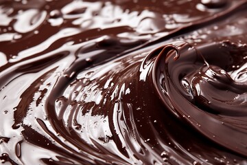 Dive into the indulgent depths of liquid chocolate, its deep brown hue swirling in hypnotic patterns, inviting you to experience its velvety smoothness