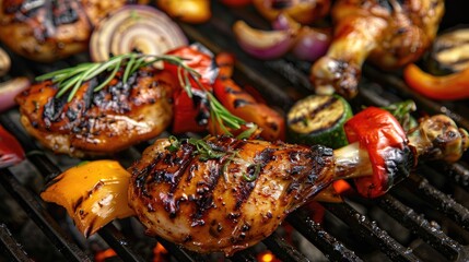 Grilling chicken and vegetables for a vibrant mix