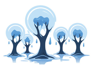 Danger Signs - Global Warming with a vector depicting a dry tree in a cold landscape surrounded by melting ice, creating a dramatic image of the impact of global warming.