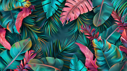 Tropical seamless pattern with beautiful palm