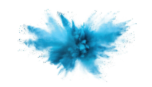 blue aquamarine turquoise color powder dust explosion PNG transparent background isolated graphic resource. Celebration, colorful festival, run or party element