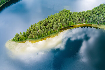 Scenic aerial view of Sciuro Ragas peninsula, separating White Lakajai and Black Lakajai lakes....