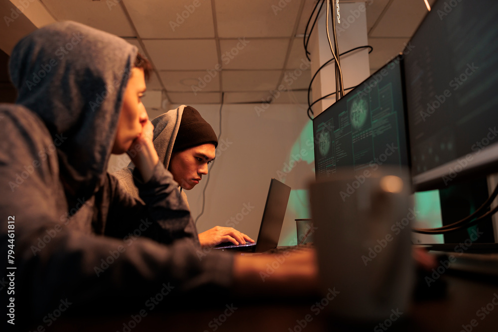 Poster diverse hackers breaking into professional database, stealing information and cracking passwords. th