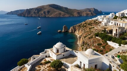 Aerial View of Whitewashed Buildings on a Cliffside in Greece