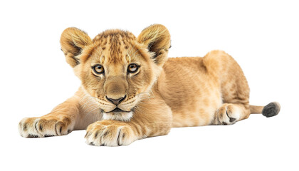 cute playful baby lion resting PNG transparent background isolated graphic resource