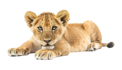 cute playful baby lion resting PNG transparent background isolated graphic resource