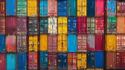 Shipping container stack in diverse, harmonious colors in a port --ar 16:9 Job ID: 253e638f-cb59-4234-8d2b-5a5b8d90b4b6