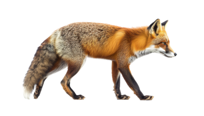 furry red fox walking profile side view PNG transparent background isolated graphic resource