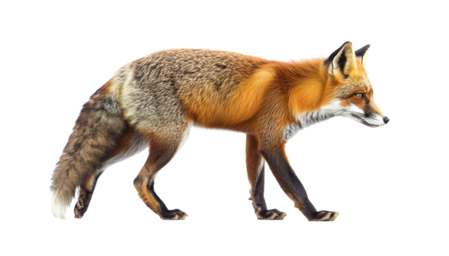 furry red fox walking profile side view PNG transparent background isolated graphic resource