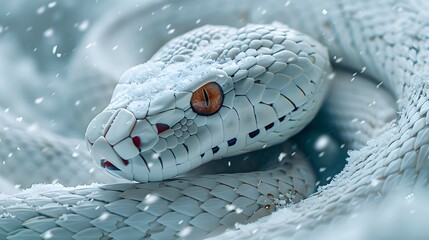 A portrait of white snake in the snow 8k wallpaper  