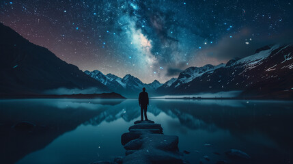 Stargazer's Solitude: A Majestic Mountain Night Sky