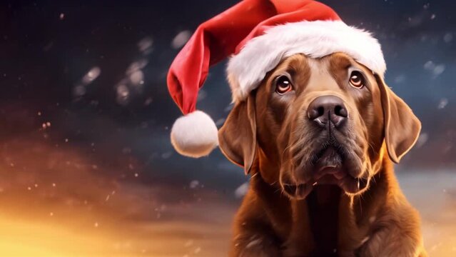 Dog in Santa's hat. close-up. Christmas. Generated  AI