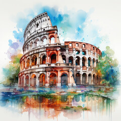 Fototapeta na wymiar Watercolor colosseum, clipart Illustration, Generative Ai