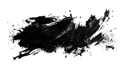 abstract black ink paint brush stroke shape splatter texture PNG transparent background isolated graphic resource. Creative organic art pattern