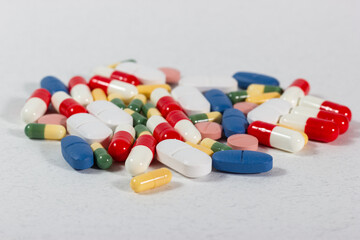 Pharmaceutical palette: Medicinal pills in different colors.
