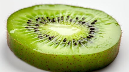 Bright Green Kiwi Slice on White Background - Detailed Fruit Cross-Section