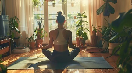 group of young people doing yoga in lotus position on mats