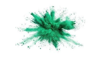 Fototapeta na wymiar Green lime emerald color powder dust explosion PNG transparent background isolated graphic resource. Celebration, colorful festival, run or party element