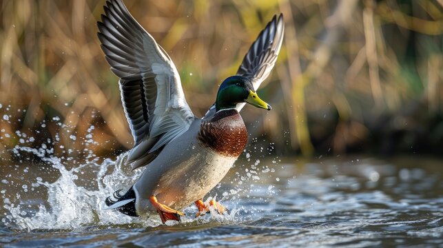 Duck landing at Stodmarsh nature reserve