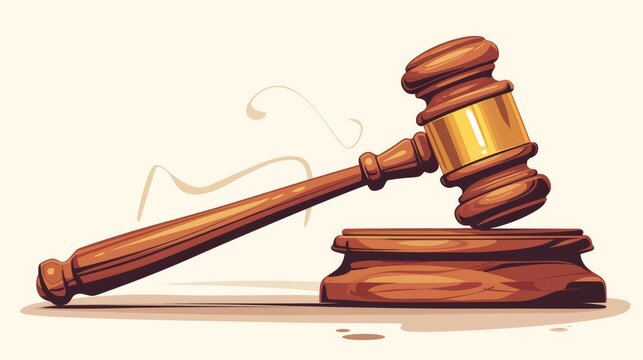 A cartoon 2d graphic portraying a wooden judge s gavel and soundboard symbolizing the concepts of law and fairness 2d format
