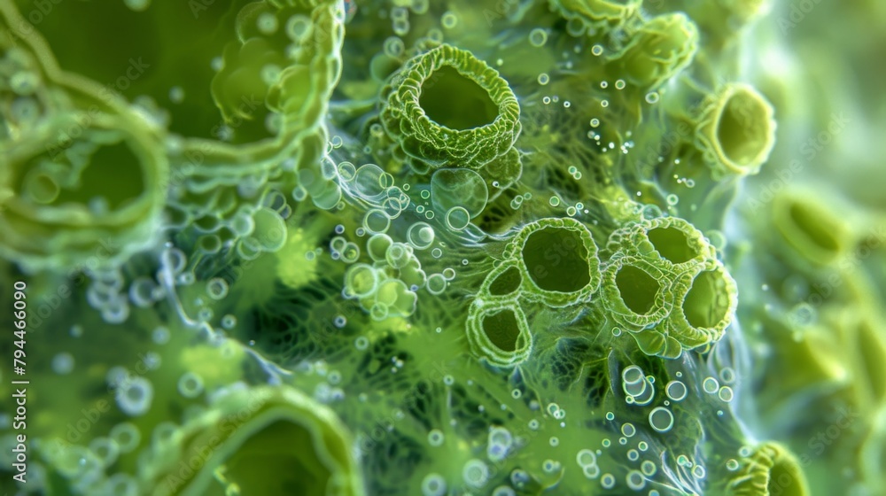 Aufkleber a microscopic view of a harmful algal bloom revealing the presence of toxins and pollutants within t