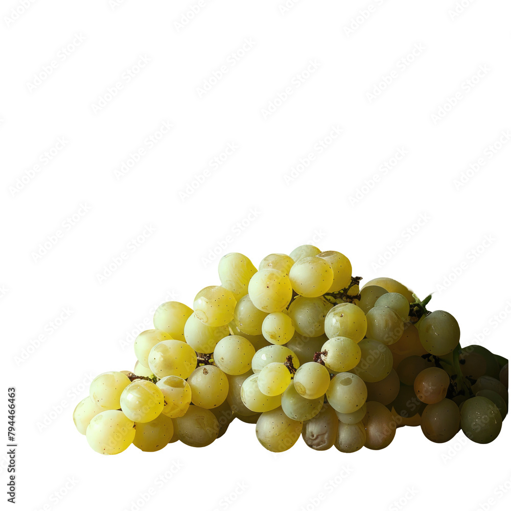 Poster a cluster of white grapes set against a rustic wooden backdrop isolated on transparent background