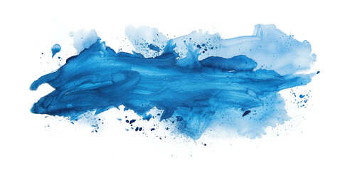 Abstract blue watercolor paint brush stroke flow texture PNG transparent background isolated graphic resource. Vibrant azure, cyan, cerulean color art shape