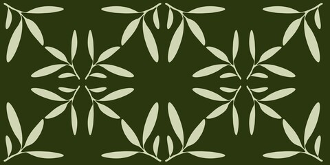 Mistletoe branch with leaves olive summer spring winter seamless repeating pattern green fresh minimalistic floral design element isolated white background floral line contour high quality surface