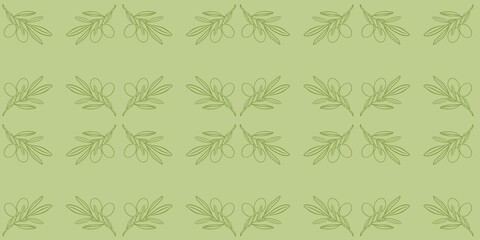 Olive branch with leaves an olives summer spring seamless repeating pattern, green fresh minimalistic floral design element, floral line contour high quality illustration