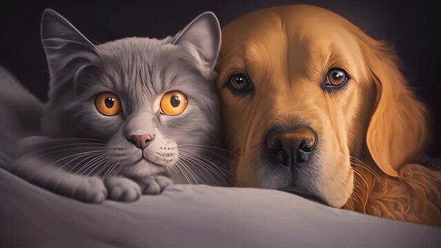 Pets. Cat and dog together.. close-up. Generated AI