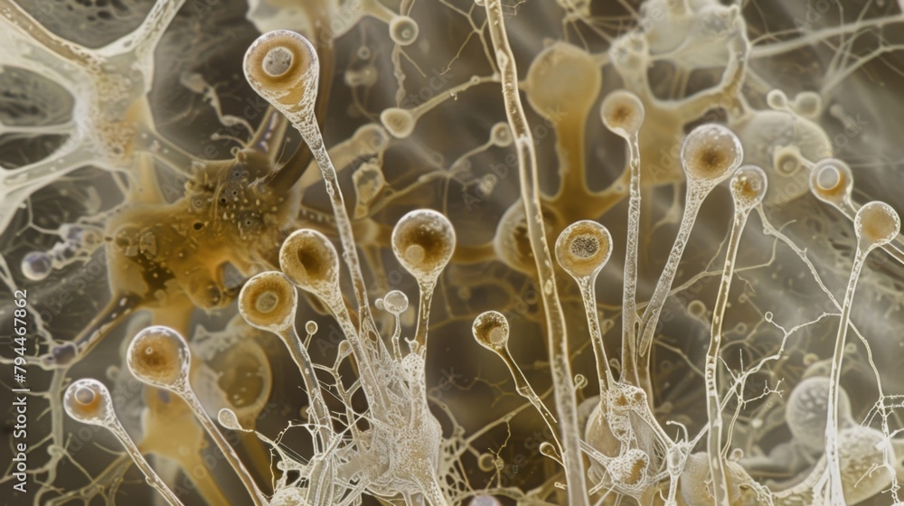Poster a highly magnified image of individual hyphae showcasing the unique shapes and sizes of these micros