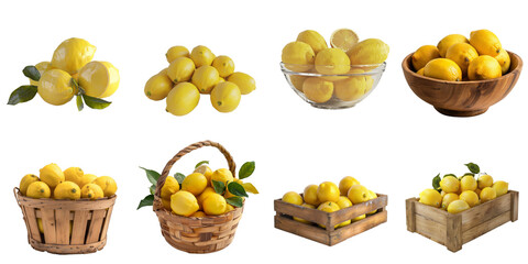 Lemon png collection in 3d transparent for product presentation.