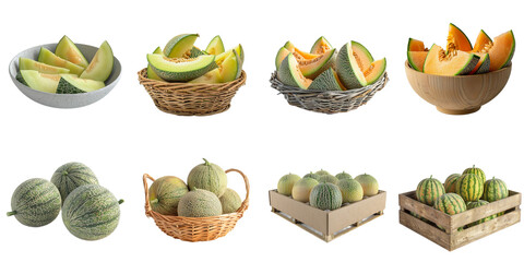 Cantaloupe png isolated set in 3d transparent using for presentation.