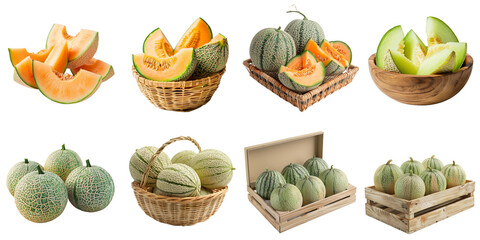 Melon transparent collection set in png no background for decoration.
