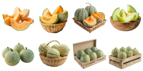 Melon transparent collection set in png no background for decoration.