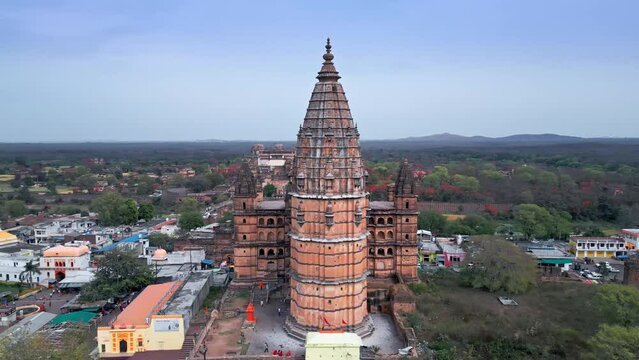 Orchha from drone, ancient Indian city of Madhya Pradesh, India from the air
