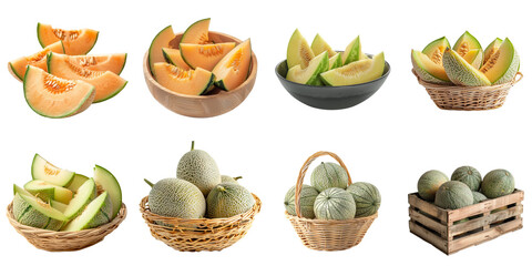 Set of melon png mockup in 3d without backoground for decoration.