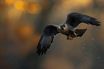 A peregrine falcon dives from dizzying heights. - obrazy, fototapety, plakaty