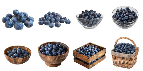 Blueberry png collection in 3d transparent for product presentation.
