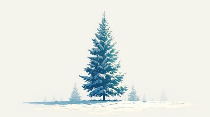 A solitary Christmas fir tree stands out against a pure white backdrop