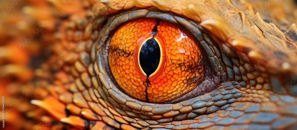 Sticker close up of a lizards eye with a black pupil in nature