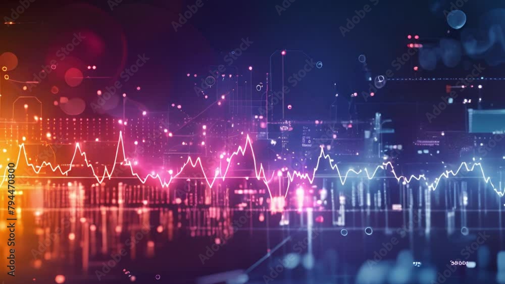 Aufkleber Abstract Financial Data Visualization With Dynamic Graphs and Digital Interface