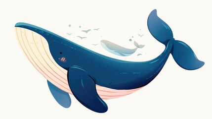 Obraz premium A delightful cartoon whale portrayed in a charming style stands out against a white background in this captivating 2d illustration